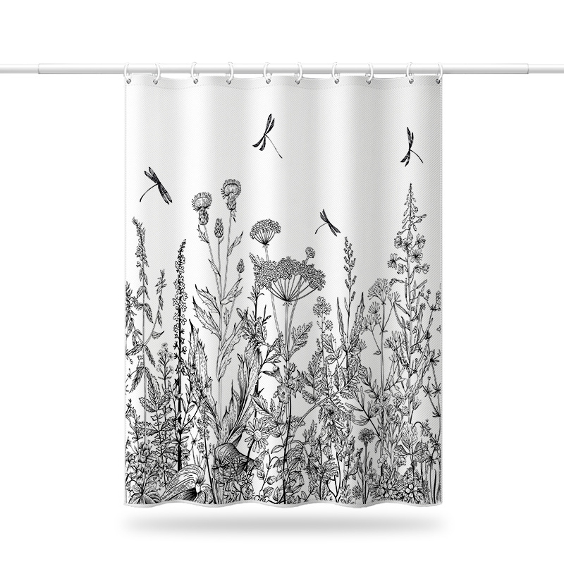 Nordische schwarze Pflanzenblätter, Baumranken, Wald, Berge, Großhandelsware, wasserdichte Polyester-Dusche_voghion.com