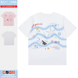 亚文化海星图案印花短袖t恤女夏季宽松休闲正肩通勤上衣-厂家直发
