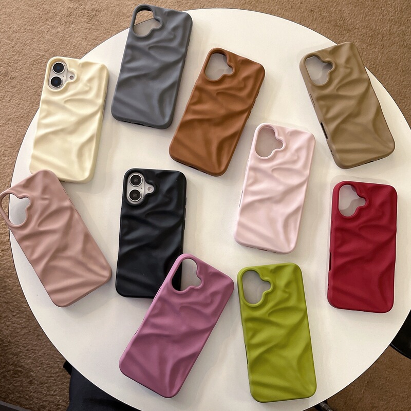 Solid Color Stereo Pleated Suitable for Iphone16 Mobile Phone Case 14Pro Max Apple 17 Frosted Skin-Friendly Case 15/14