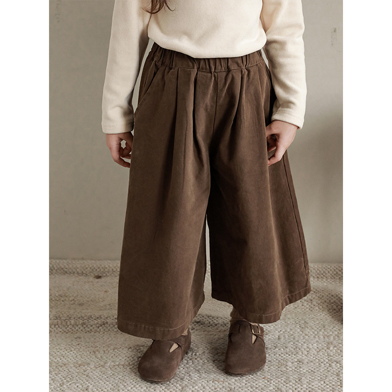 Qiu Duomeng Girls Solid Color Wide Leg Pants Loose Spring and Autumn 2023 New Children's Korean Casual Pants Baby Pants