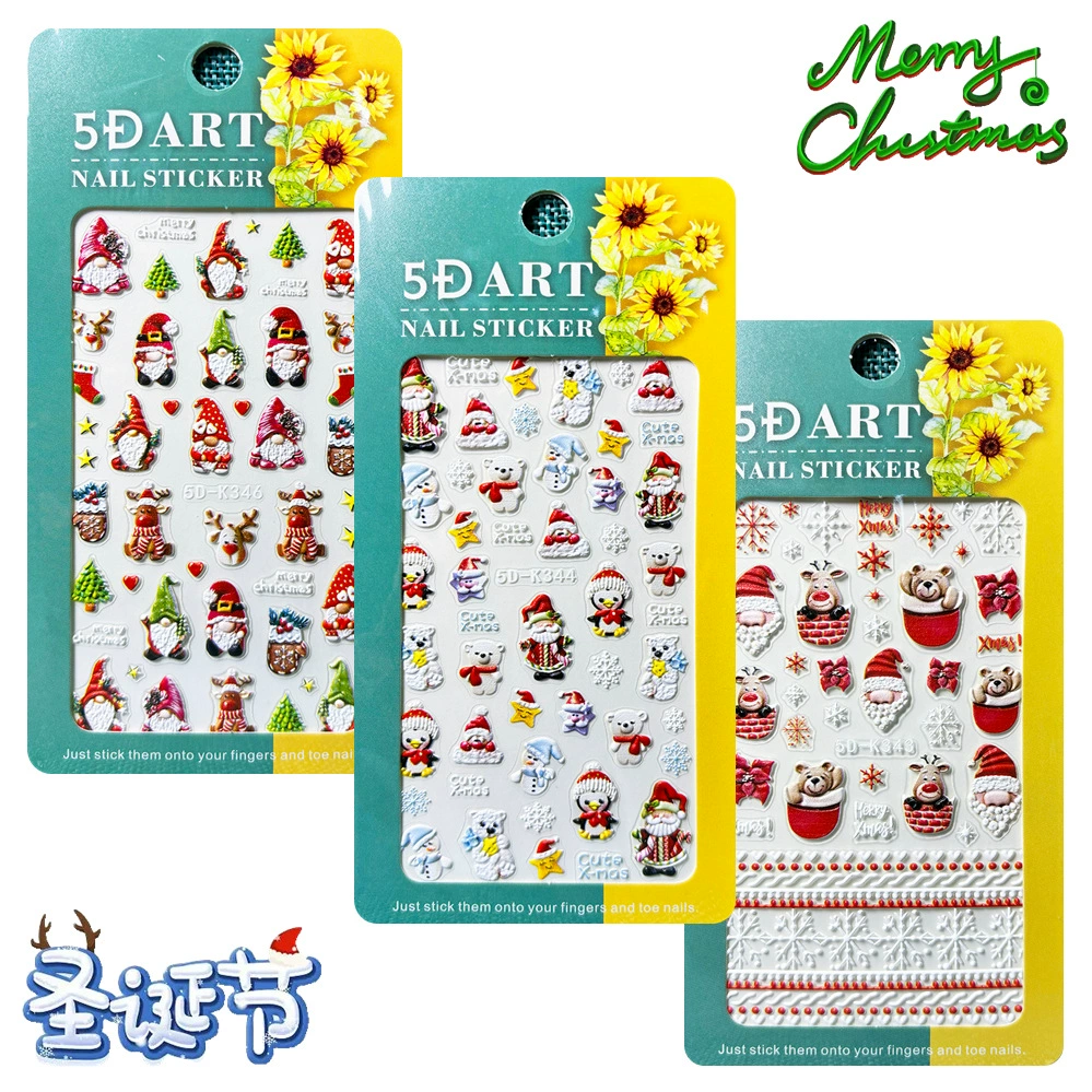 Трансграничный легкий экстравагантный ветер 5D рельефный рождественский маникюр наклейка модного искусства маленький цветок милый мультяшный маникюр наклейка