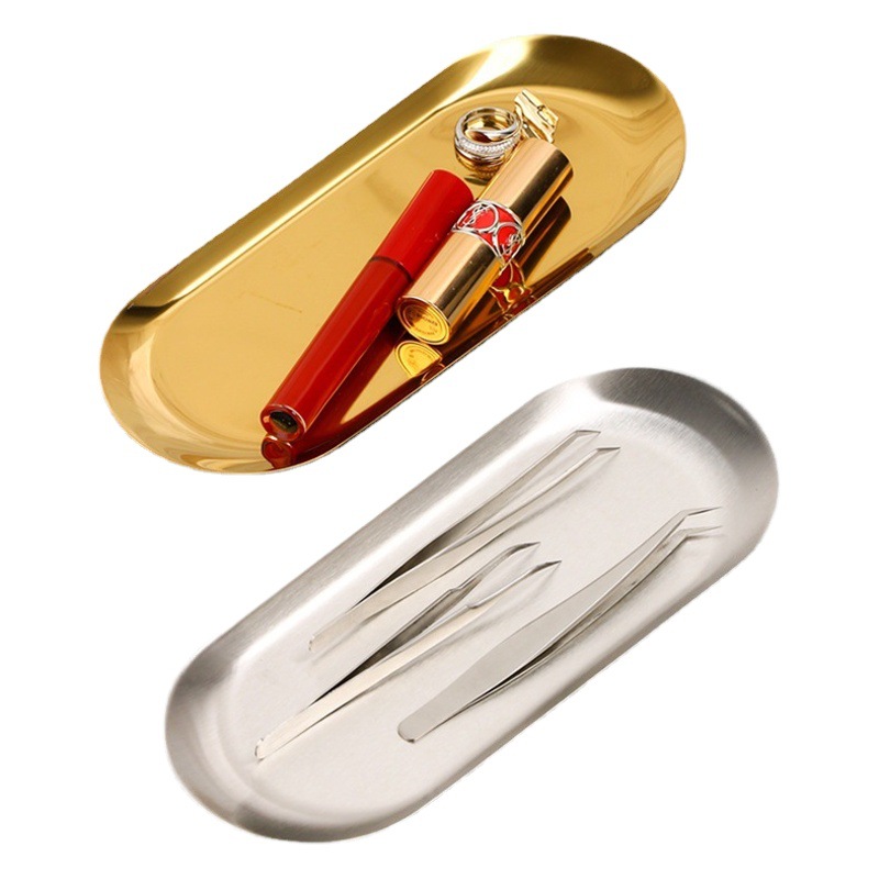 Bandeja de joyería de acero inoxidable al por mayor coreano ins estilo de escritorio bandeja de almacenamiento cosméticos bandeja de joyería bandeja de metal