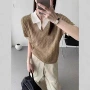 翻领短袖新款撞色上衣