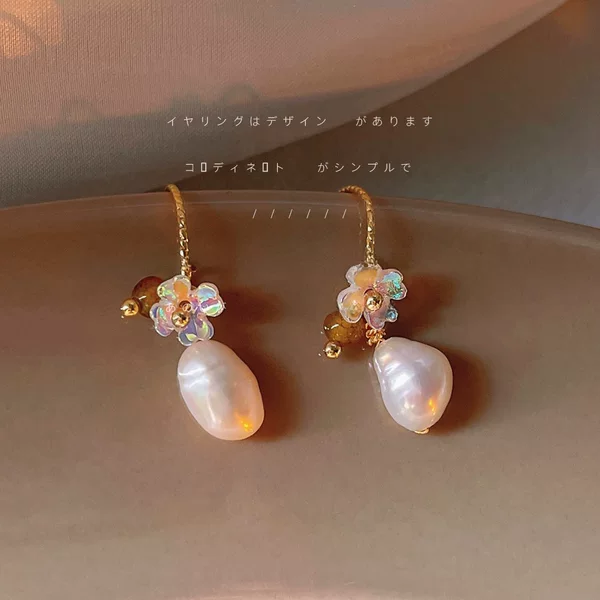 Baroque Freshwater Pearl ~ French Light Luxury Hand-made Design Floral Earrings Creative Beauty Earrings Factory