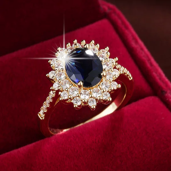 Cross-Border European and American Hot-Selling Inlaid Fine Craftsmanship Rings, Fashionable Light Luxury Blue Diamond Rings, Niche High-End Products, Direct Sales from Manufacturers