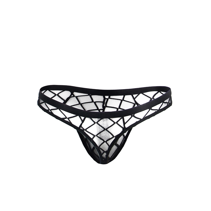 Tangas triangulares transparentes de malla transparente para hombres, pantalones cortos de moda sexy de cintura baja, ropa interior de cabello transfronteriza para hombres de moda