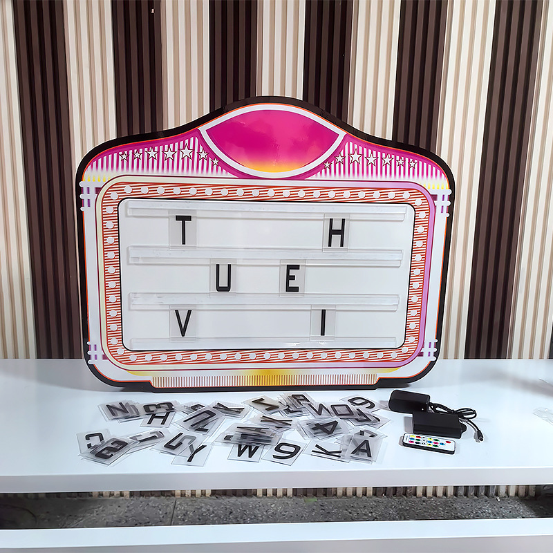 Mano luminosa LED a través del espejo para levantar la tarjeta, cartelera con letras de color mágico, luz luminosa, caja de luz, atmósfera de barra, cambio de palabras, levantar la tarjeta