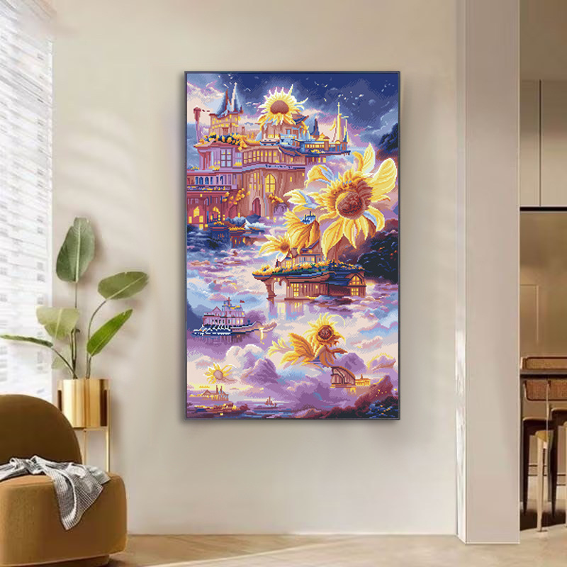 Mona Lisa real bordado cruzado diy material paquete girasol castillo paisaje romántico de ensueño 37 bordado completo