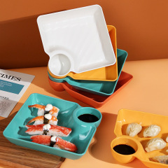 Japanese square dumpling plate with vinegar dish, home use dumpling plate, restaurant sushi plate, snack plate, can print logo