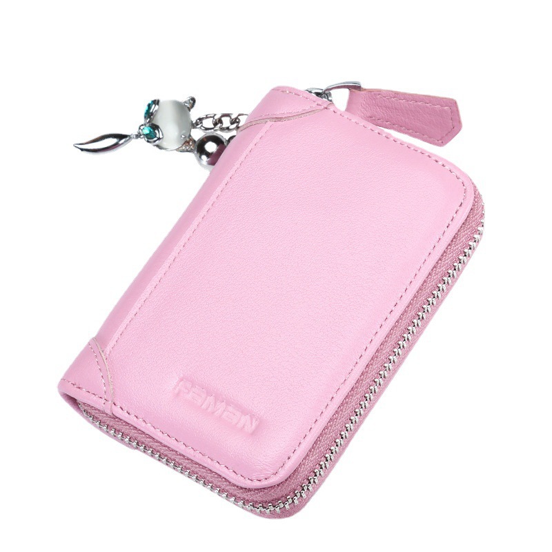 Funda para tarjeta de visita con cremallera de cuero para múltiples tarjetas de faman/Feiman para mujer, funda para tarjeta de crédito, tarjetero de piel de vaca, tarjetero coreano