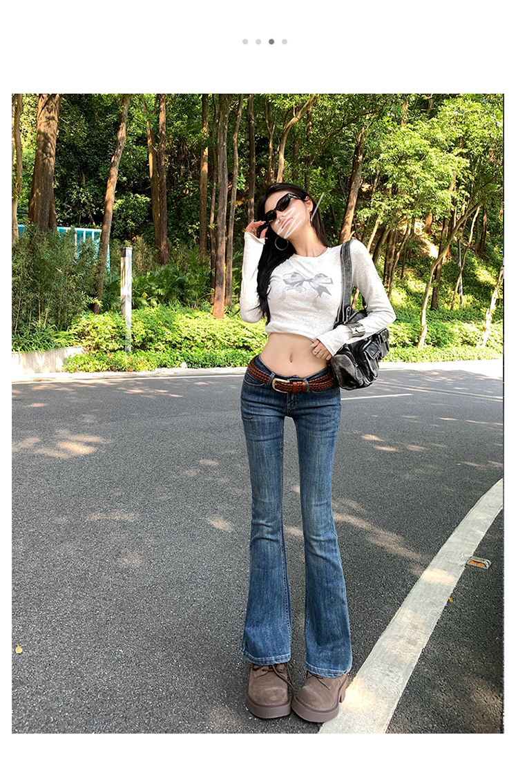 Retro flared jeans voor dames lage taille stretch slim fit broek_voghion.com