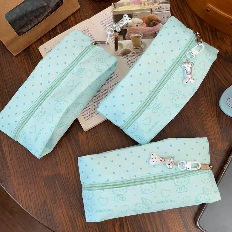 小清新波点猫咪笔袋高中生简约ins风文具盒大容量卡通便携铅笔盒|undefined