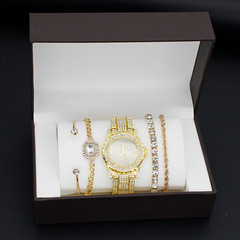 4pcs 手錶女小眾高級感滿鑽錶盤鋼帶石英表女款高顏值 wristwatch