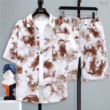 冰丝男士短袖衬衫夏季潮牌设计感涂鸦半袖衬衣潮流高级感两件套潮
