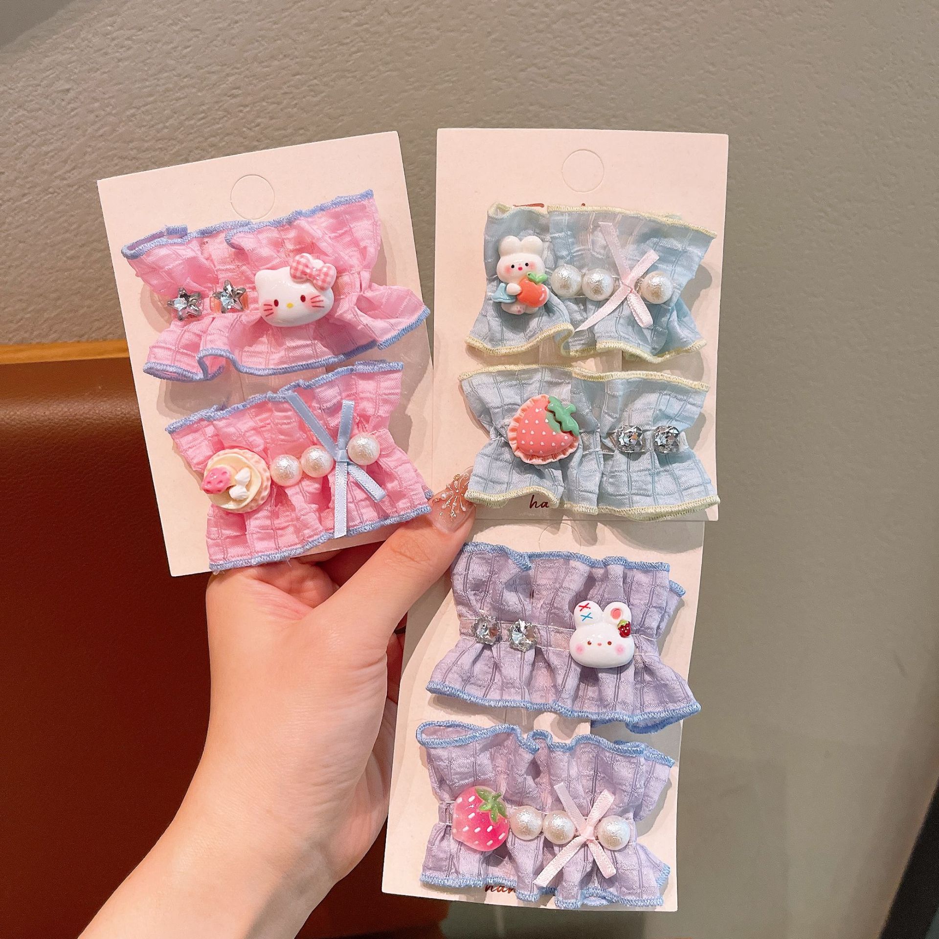 Hermoso arco de color caramelo Sanrio clips de pelo para niños niñas todo incluido tela pares de clips de pelo para bebés accesorios para el pelo