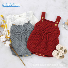 ins热卖秋季新款男女宝宝针织背带纯色三角哈衣爬服连体衣