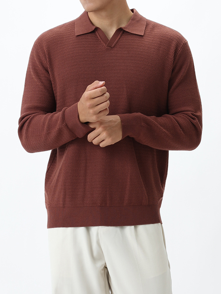 Viejo viento de ganja cuello otoño invierno manga larga polo punto hombre texturas de alto nivel antiarrugas suéter de cuello en V para hombre