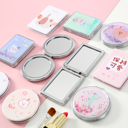 Creative Portable Folding Small Mirror Cartoon Makeup Mirror Internet Celebrity Young Girl Travel Small Mirror