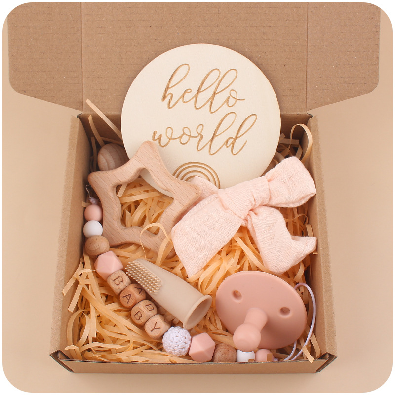 Nuevo bebé estrella de dibujos animados Beech teether bebé arco pelo banda chupete Cadena de seis piezas traje