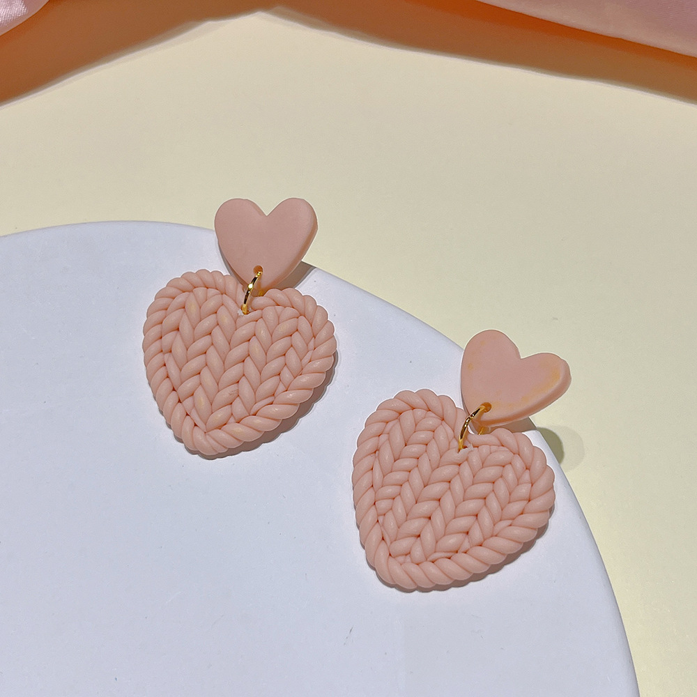 11g Weight Drop Earrings Classification 1 Pair Quantity Daily Occasion soft clay Material Heart Shape Pattern Women'S Gender Handmade Design Simple Style Style Simple Style Heart Shape Soft Clay Handmade Women's Drop Earrings 1 Pair 9