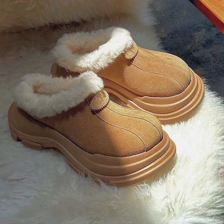 Fur Integrated Large-Toe Snow Boots for Women 2025 Winter New Style Fleece-Lined Thick-Soled Outer Wear Half-Flop Cotton Shoes Short Boots