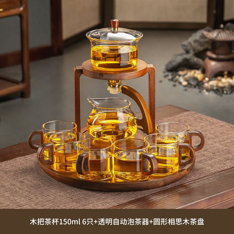 자석 자동 차 메이커 + 나무 손잡이 컵 6개 + 둥근 아카시아 나무 차 트레이