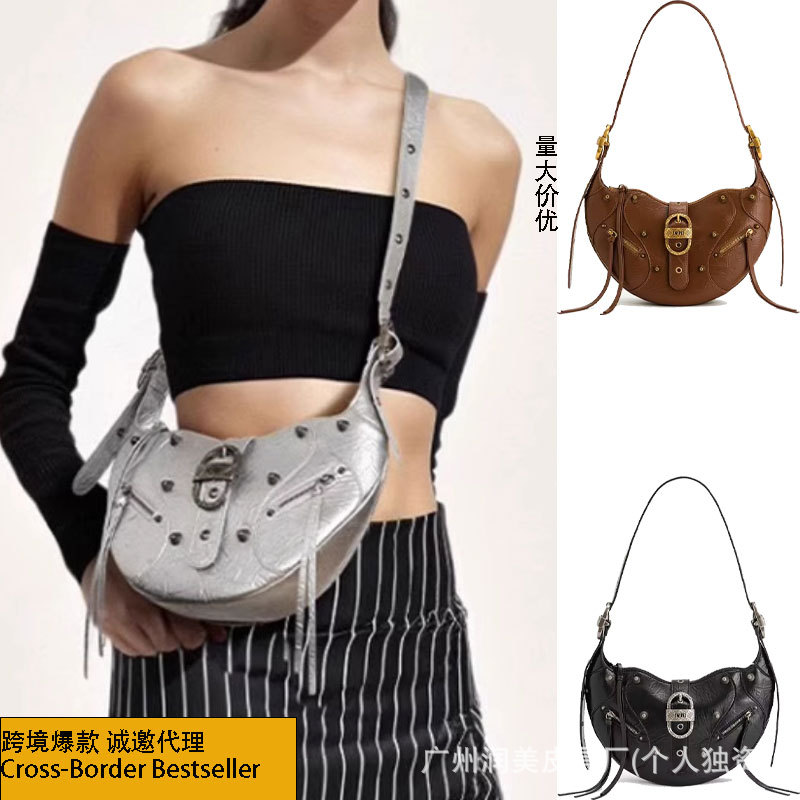 [Cross-border] jwpei croissant oil wax leather large-capacity locomotive shoulder messenger bag advanced underarm bag