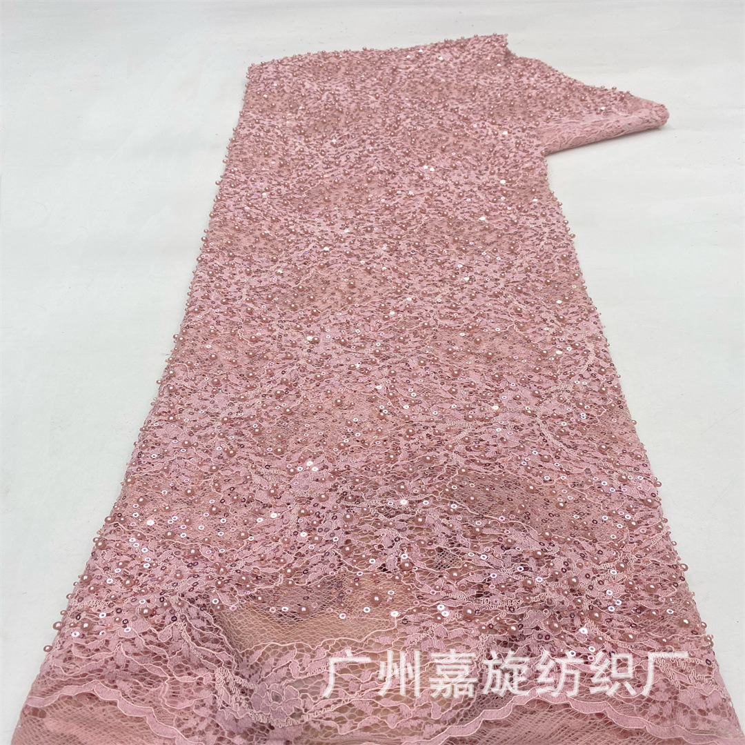 Tela de encaje con cuentas para vestidos de novia, tela de malla con lentejuelas y cuentas para espectáculos de boda, tela bordada.