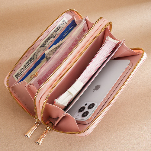 Women's wallet long double zipper wallet mobile phone bag student wallet large capacity clutch bag soft coin purse batch