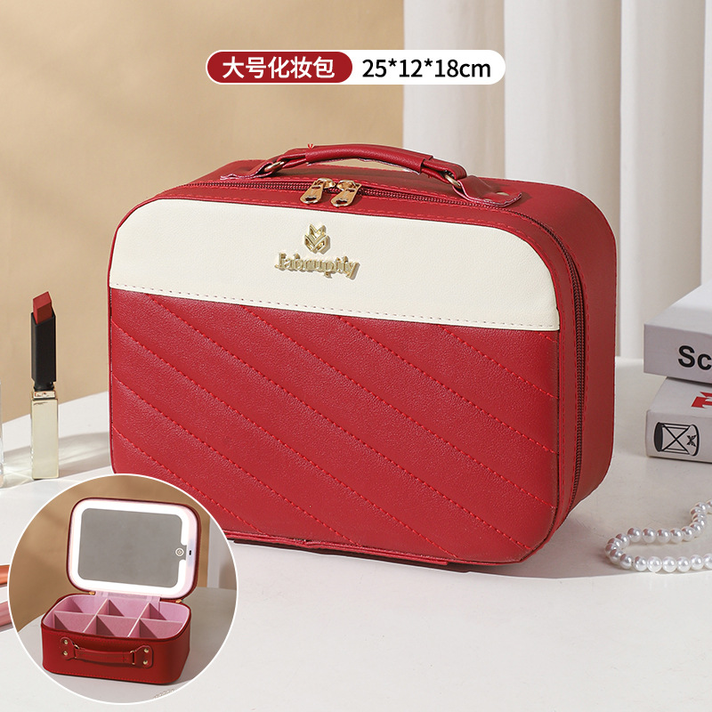 Nueva bolsa de cosméticos con lámpara LED de gran capacidad ins caja de almacenamiento de recuerdos de alta calidad maleta de viaje portátil