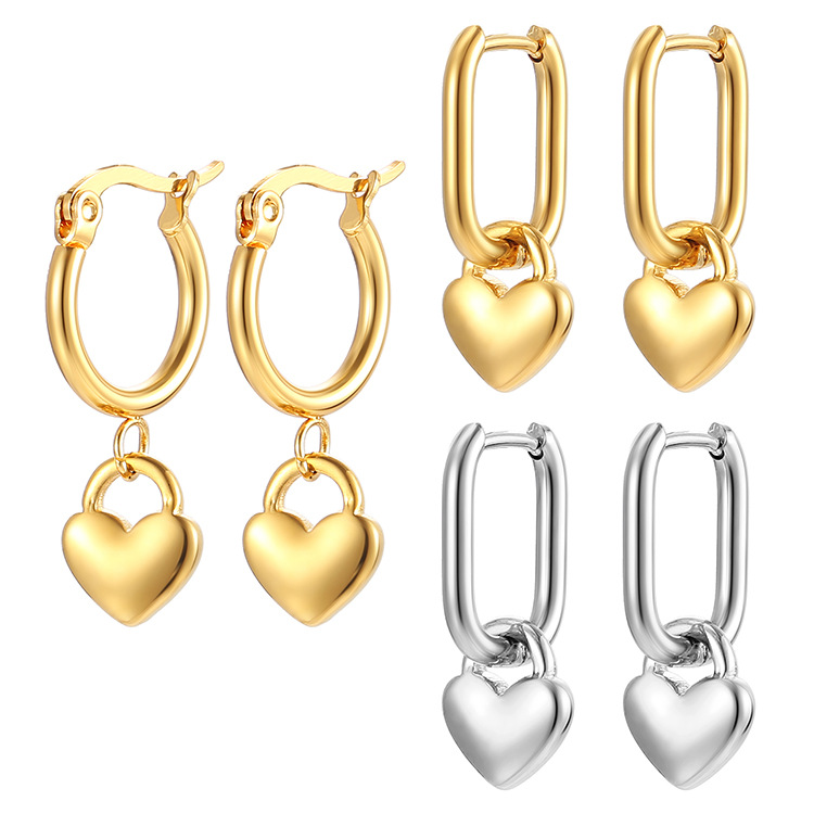 20g Weight Electroplated Gold Plating Process PVD Coated 18K Gold Real Gold Plated Heart Shape 201 Stainless Steel Fashion Waterproof Non Tarnish Drop Earrings