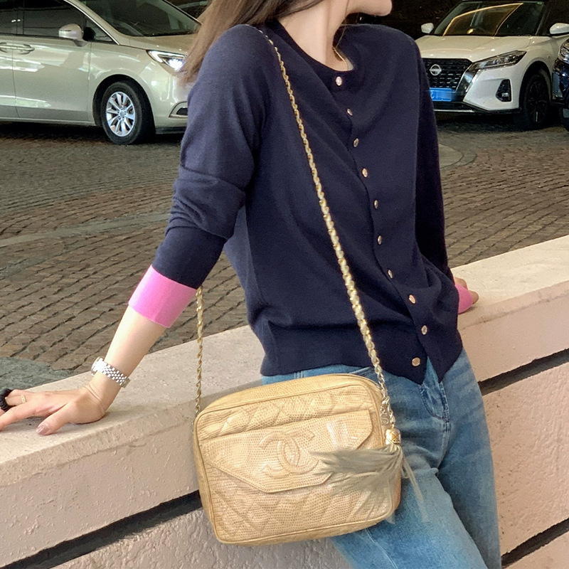 槿一 店主自留~邂逅针织衫美利奴羊毛混纺撞色长袖上衣女显瘦百搭|undefined