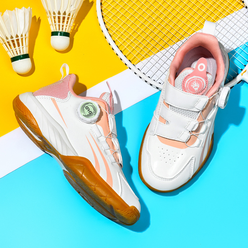 Zapatos de bádminton de botón giratorio para niños y niñas, zapatos de entrenamiento de competencia profesional, zapatos de tenis de mesa ligeros y resistentes al desgaste
