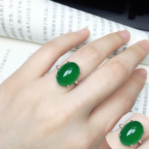 925 Silver Plated Synthetic Emerald Jade Gemstone Ring for Women, Red Agate, Stylish and Atmospheric Open Ring, Birthday Gift for Women