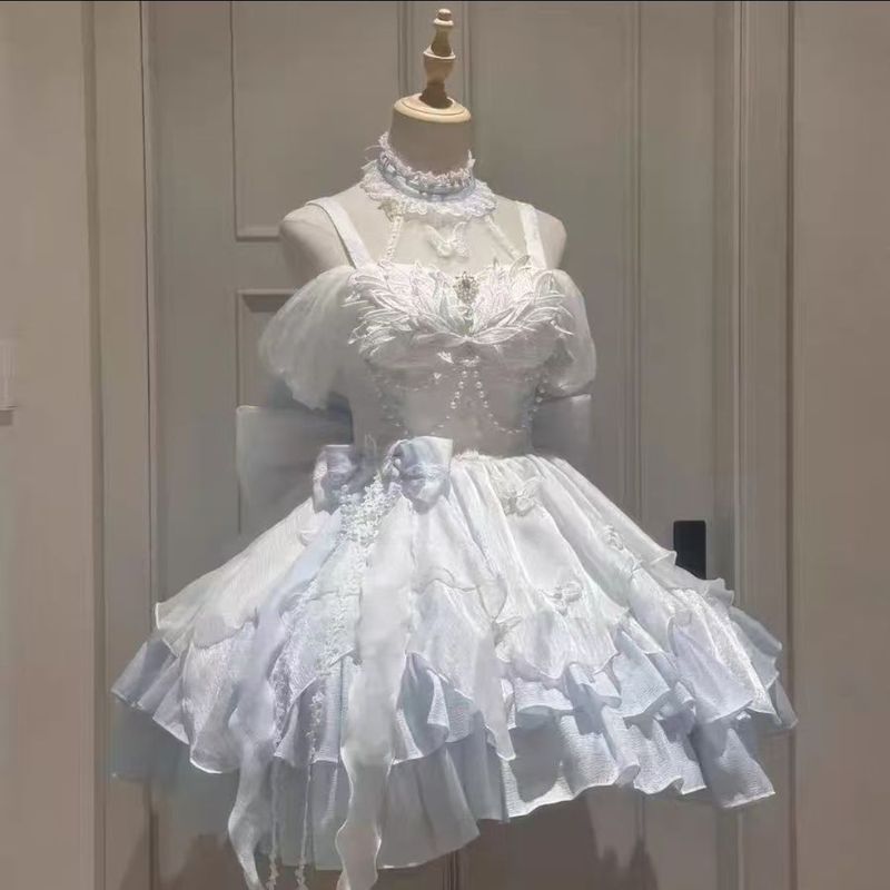 韩版收腰公主小礼服显瘦细闪蝴蝶洛丽塔蓬蓬裙毕业礼服|undefined