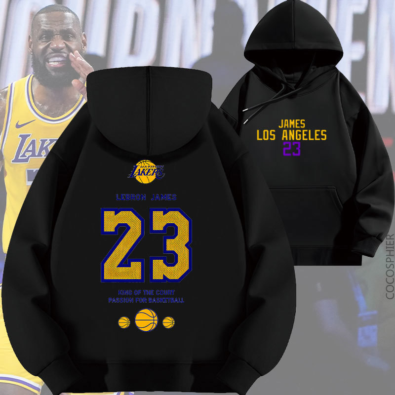 Lakers James No. 23 Letter Printed Hooded Sweatshirt Trendy Football Loose Autumn Velvet Thickeneded Clothes Top Lakers James No. 23 Letter Printed Hooded Sweatshirt Trendy Football Loose Autumn Velvet Thickeneded Clothes Top
