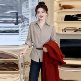 时尚法式条纹衬衫女2026春季新款宽松遮肚子显瘦衬衣百搭洋气上衣