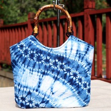 民族特色布艺扎染手提包时尚民族风女潮流白搭休闲竹节包包