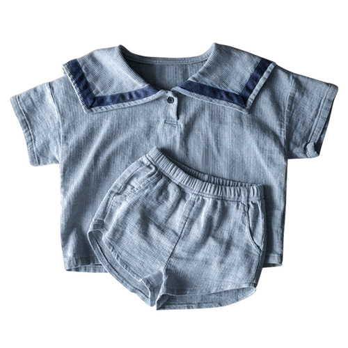 Boys summer suit Korean children's clothing girls college style baby children navy style summer short-sleeved two-piece set
