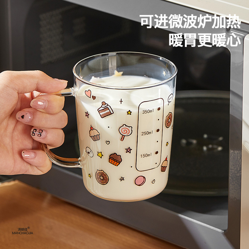 LINE FRIENDSグラス高颜値水コップ家庭用アニメ牛乳カップ高ホウ素シリコングラス|undefined