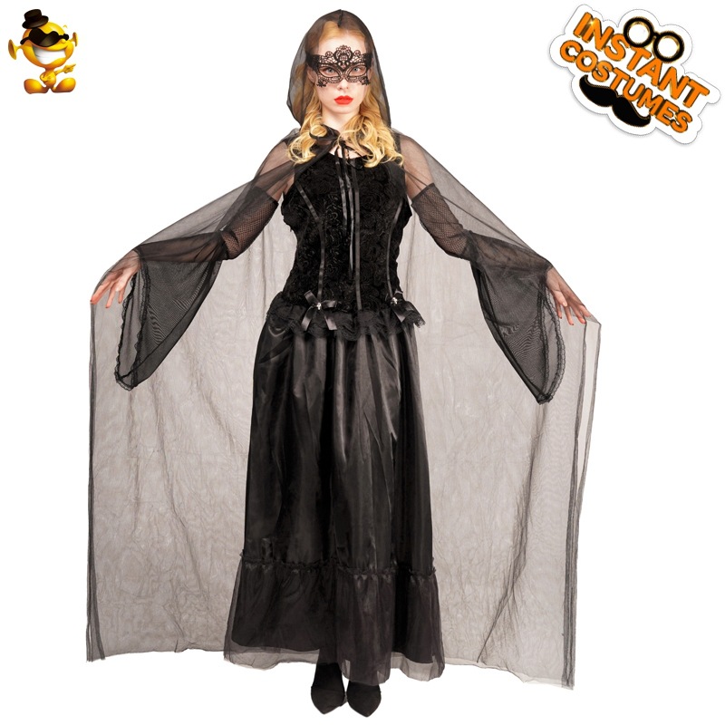 De Halloween de las mujeres adultas vestido negro rendimiento traje de la mascarada etapa rendimiento traje de fiesta image 6