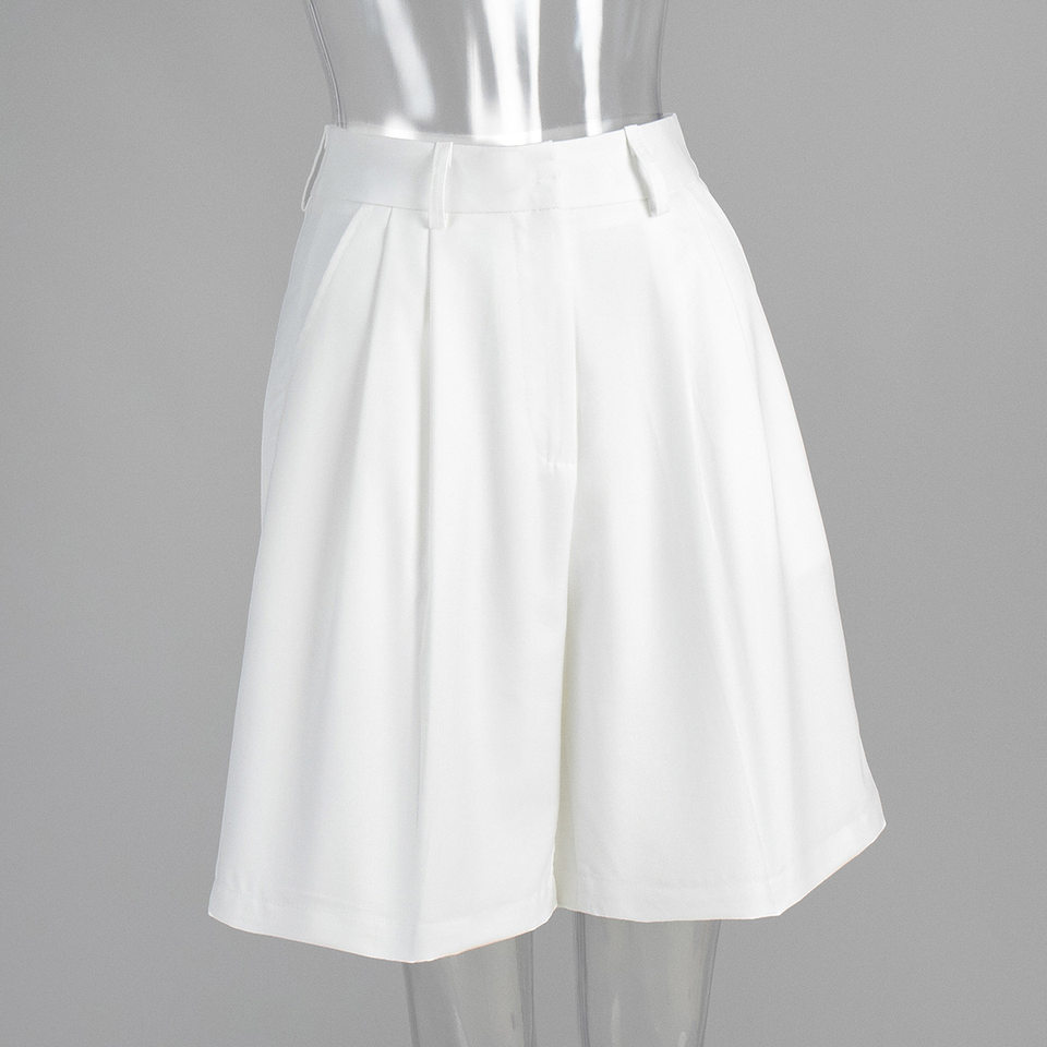 Quần short ống đứng kiểu quần vest lưng cạp chun, dáng năm phần rộng rãi tôn dáng — Màu mơ, Màu trắng chi tiết 3
