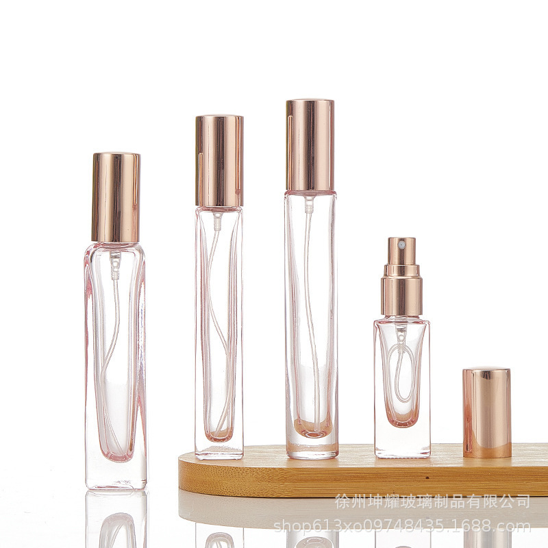 Botella de perfumes transparente de oro 10ml botella de perfumes de plata 15ml botella de pulverización de presión de botella de fragancia