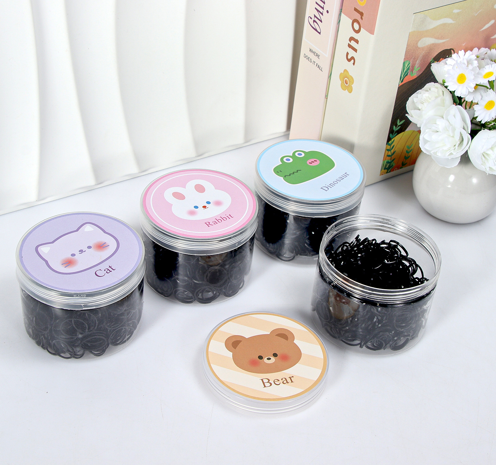 Banda de goma negra para niños, alto valor elástico, duradero, lazo para el cabello, no daña el cabello, anillo para el cabello de goma, accesorios para la cuerda para la cabeza, puesto