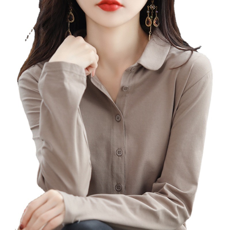 Manufacturer Wholesale 2025 Spring, Summer, Autumn Women's Shirts, Lycra High-Count Cotton Tops, Elegant Long-Sleeve Shirts, German Velvet