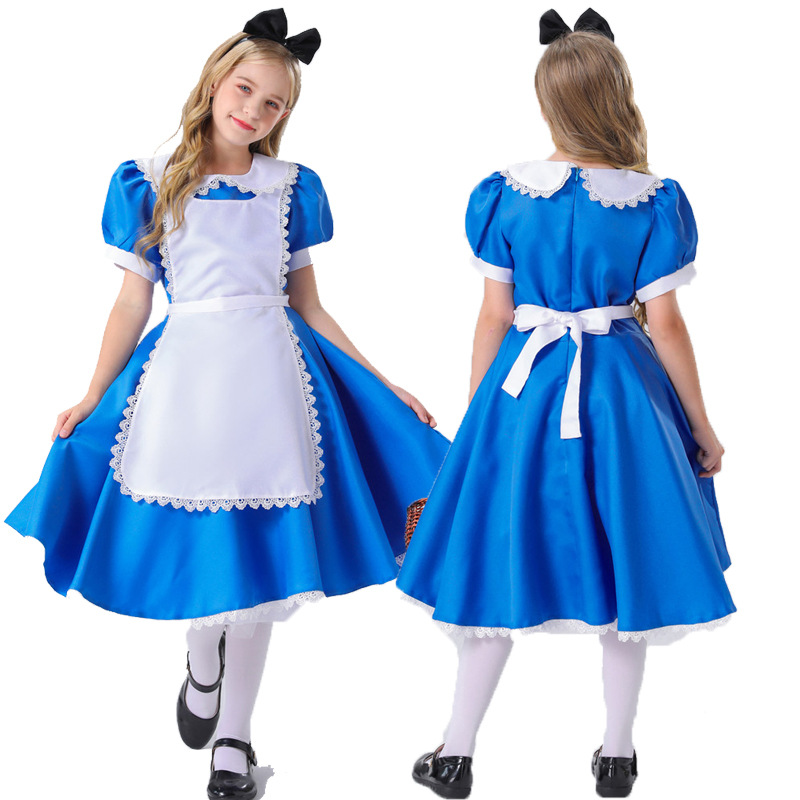 New Alice children's maid dress fairy tale princess dress blue pastoral style stage performance clothing