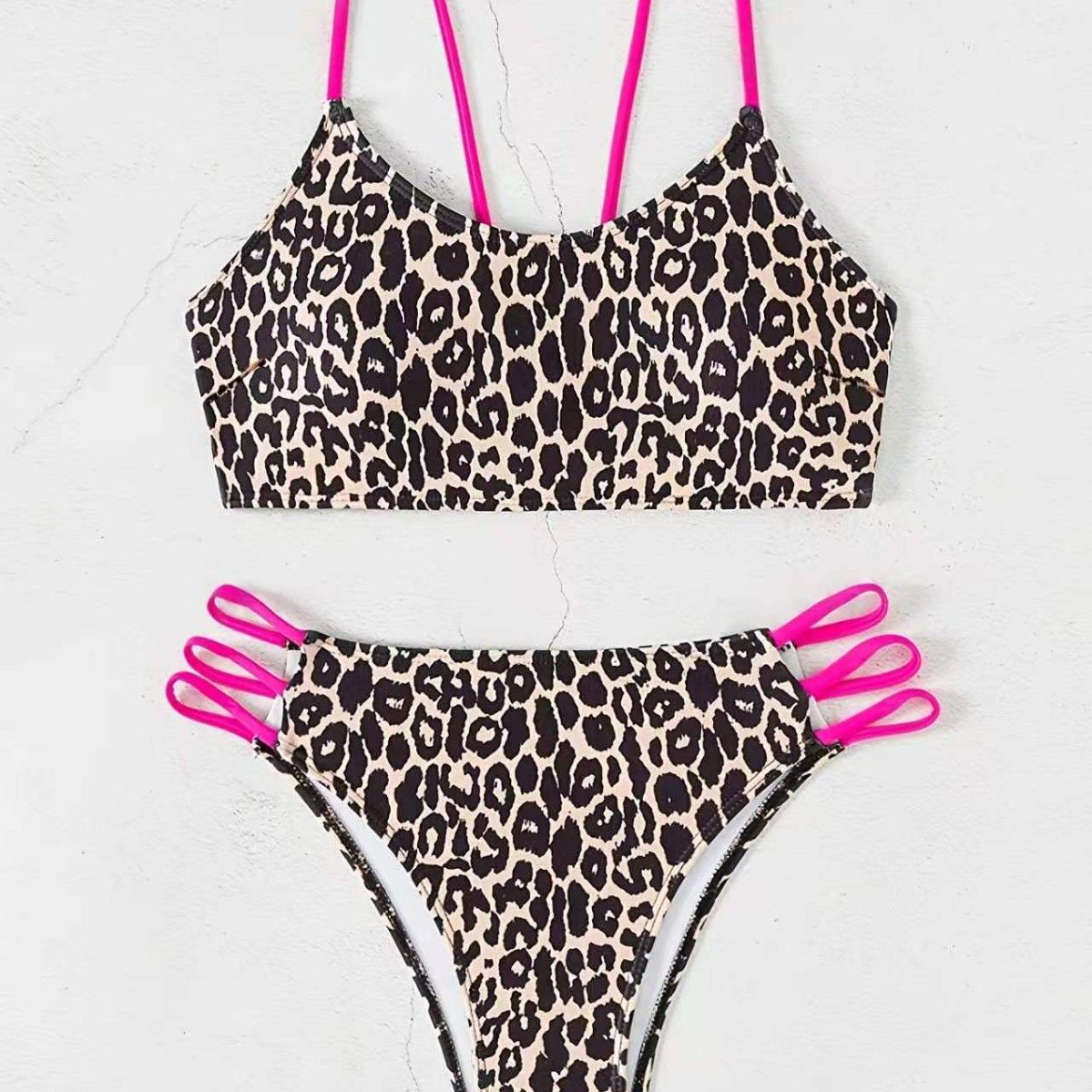 2026 New Cross-Border European And American Style Two-Piece Set, Sexy Leopard Print Multi-Strap Hollow Out Swimsuit_voghion.com