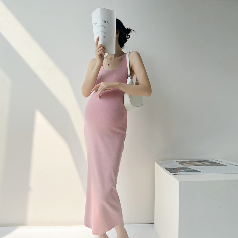 Pregnant women's dress summer long slim-fit pregnant women's dress sweet temperament Ice Silk vest dress versatile pregnant women's dress