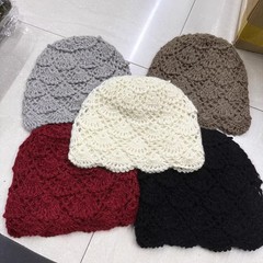 网红小众手工毛线帽子女秋冬保暖显瘦减龄个性花朵花苞帽针织帽潮