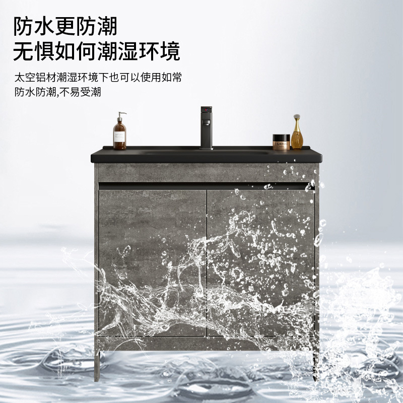 Gabinete de baño de aluminio espacial combinación de cerámica negra lavabo de baño tipo piso lavabo lavabo balcón lavabo
